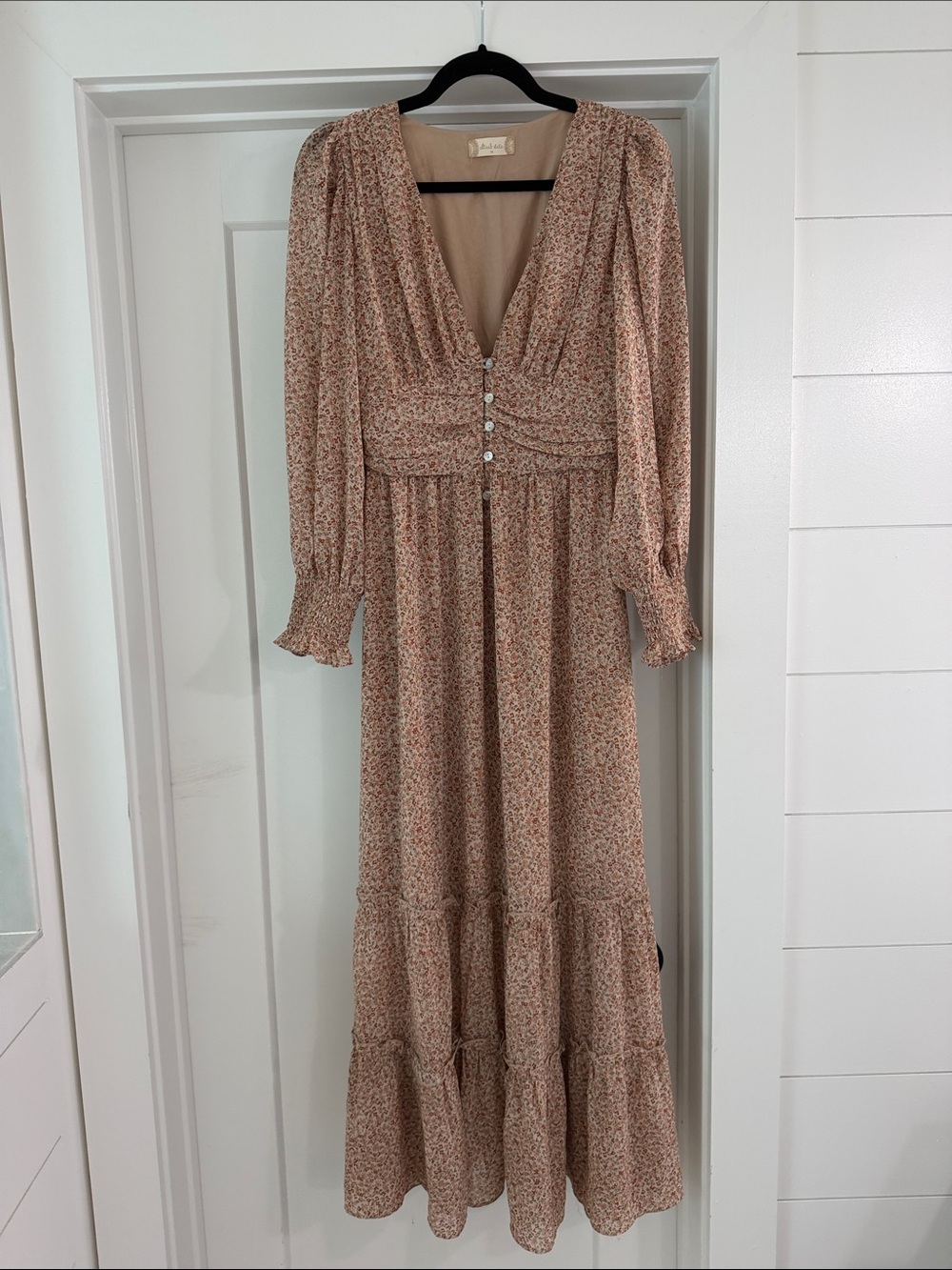 Altard State Beige Floral Maxi Dress with V-Neck - Picture 1 of 4